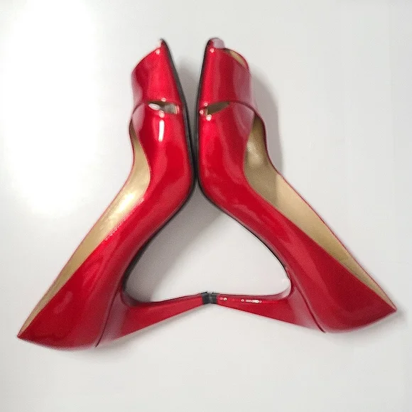 Stuart Weitzman Max Patent Leather Peep Toe Heels in Red Quasar Sz 8½N - Picture 10 of 13